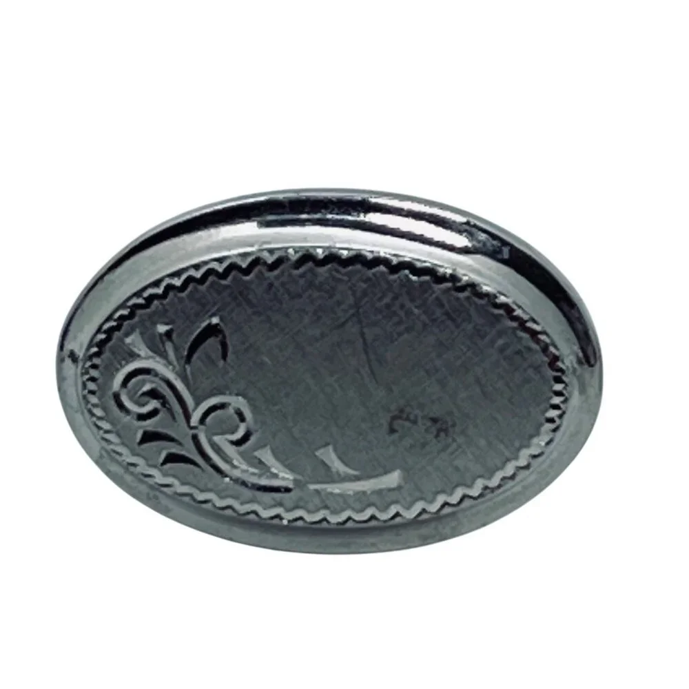 Vintage Heavy Oval Silver Tone Textured & Etched Paisley Cufflinks (5912) - Picture 2 of 4